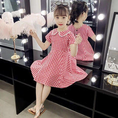 Short Sleeves Peter Pan Collar Checked Dress From 3-9 Years