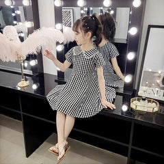 Short Sleeves Peter Pan Collar Checked Dress From 3-9 Years