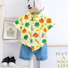 Summer Cool Half Sleeves Printed Shirt with Denim Shorts From 9 Months-4 Years