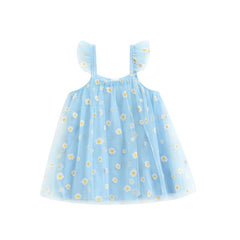 Sleeveless Daisy Floral Overlay Mesh Sling Dress From 3-18 Months