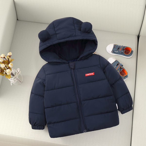 Full Sleeves Solid Padded Ear Hooded Jacket From 9 Months-5 Years