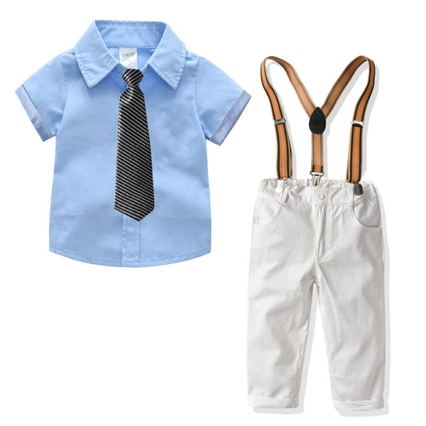 Blue n White Half Sleeves Shirt & Suspender Trouser From
9 Months -6 Years