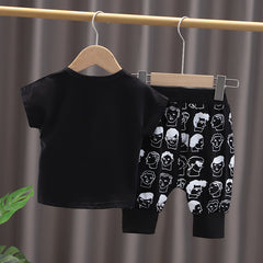 Black Short Sleeves Legendary Print T-Shirt & Pants Set From 6 Months-3 Years