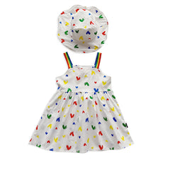 Sweet & Cute Rainbow Wide Shoulder Strap Dress With Cap From 1-5 Years