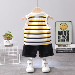 Sleeveless Striped T-shirt With Letter Graphic Shorts From 9 Months-5 years