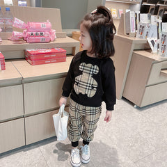 Full Sleeves Bear Print T-shirt With Plaid Print Pants From 3-10 Years