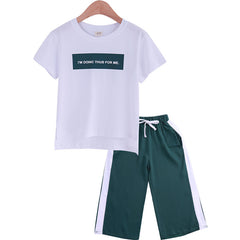 Half Sleeves Text Printed Tee With White Stripes Print Pant From 3-9 Years