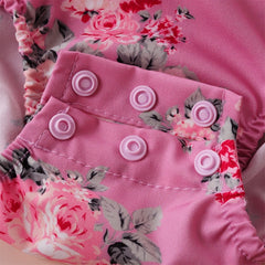 Sleeveless Floral Print Bow Applique Rompers With Headband From New Born-12 Months