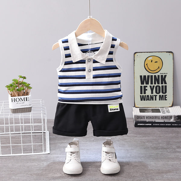 Sleeveless Striped T-shirt With Letter Graphic Shorts From 9 Months-5 years