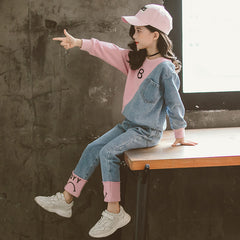 Full Sleeves Colour Blocked Half Denim Autumn Wear Top & Pant Set From 3-9 Years