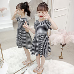 Short Sleeves Peter Pan Collar Checked Dress From 3-9 Years