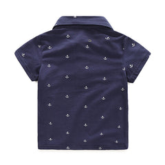 Blue Half Sleeves Sailor Pattern Polo T-Shirt & Blue Shorts Set From 1-8 Years