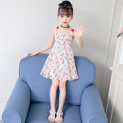 Breezy White Sleeveless Floral Printed Casual Dress From 3-9 Years