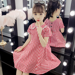 Short Sleeves Peter Pan Collar Checked Dress From 3-9 Years