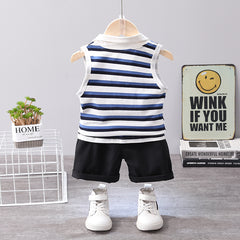 Sleeveless Striped T-shirt With Letter Graphic Shorts From 9 Months-5 years