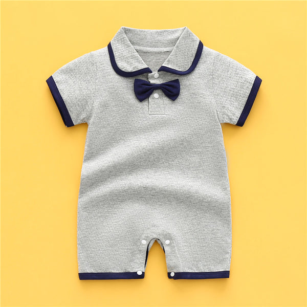 Grey Half Sleeves Bow-Tie Collared T-shirt Syle Romper From 3 months-2 Years