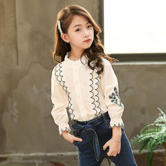 White Full Sleeves Lace Embroidered Shirt With Denim Jeans & Belt From 3-10 Years