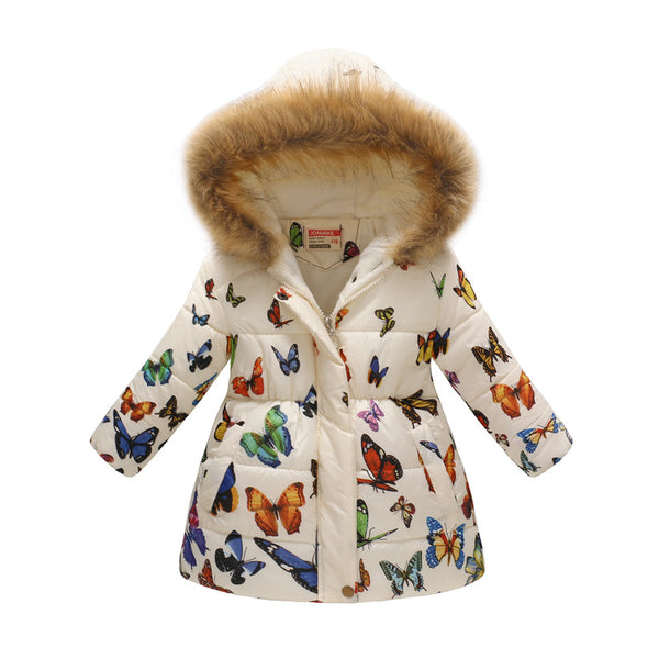 Full Sleeves Solid Padded Printed Faux Fur Hooded Jacket From 3 Years-8 Years