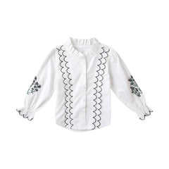 White Full Sleeves Lace Embroidered Shirt With Denim Jeans & Belt From 3-10 Years