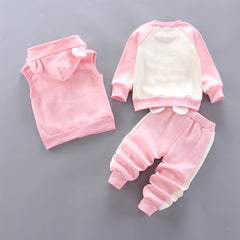 Thick Fleece 3D Catty Design Jacket, Vest & Pant 3Pcs Warm Outfit From 9 Months-4 Years