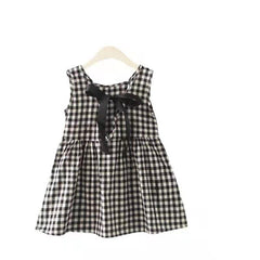 Sleeveless Checkered Dress with Ribbon From 1-5 Years