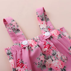 Sleeveless Floral Print Bow Applique Rompers With Headband From New Born-12 Months