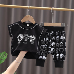 Black Short Sleeves Legendary Print T-Shirt & Pants Set From 6 Months-3 Years