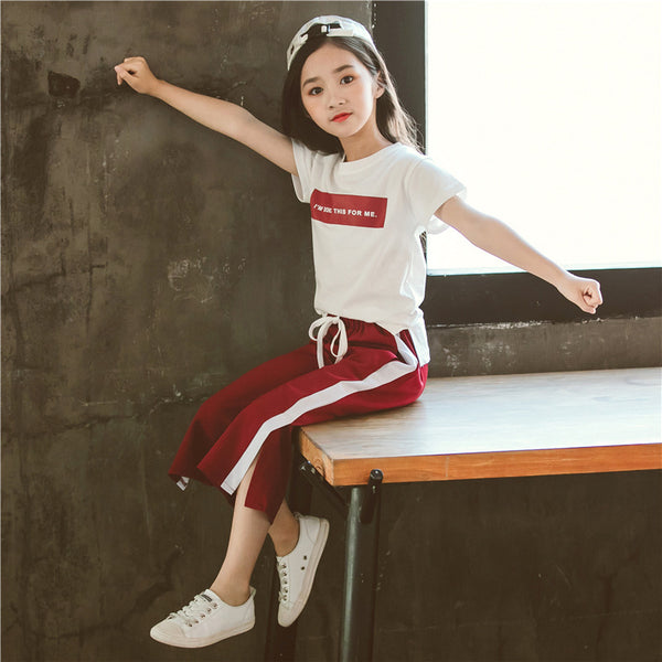 Half Sleeves Text Printed Tee With White Stripes Print Pant From 3-9 Years