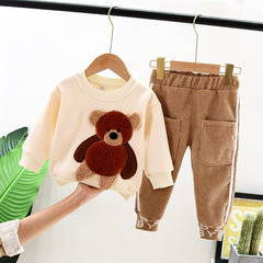 Full Sleeves 3D Bear Design Sweatshirt With Pants From 9 Months-5 Years