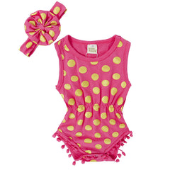 Pink Sleeveless Polka Dot Romper With Headband From 3 Months-3 Years