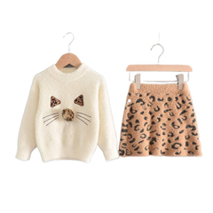 Long Sleeved Sweater top with leopard Skirt (1-5 years)