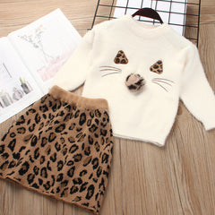 Long Sleeved Sweater top with leopard Skirt (1-5 years)