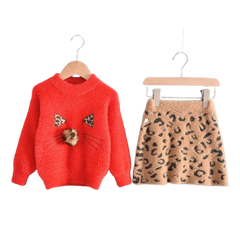 Long Sleeved Sweater top with leopard Skirt (1-5 years)