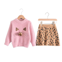 Long Sleeved Sweater top with leopard Skirt (1-5 years)