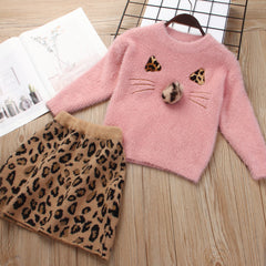 Long Sleeved Sweater top with leopard Skirt (1-5 years)