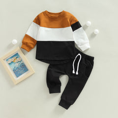 Full Sleeves Brown White And Black Pullover With Lounge Pants Set From 9 Months- 5 Years