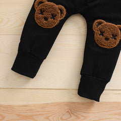 Grey Full Sleeves Fuzzy Bear Patch TrackSuit & Track Pants Set From 1 - 6 Years