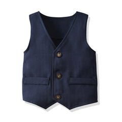 Full Sleeves Gentelman Style Blue  Shirt With Button Front Vest, Pant & Bow Tie From 1-6 Years