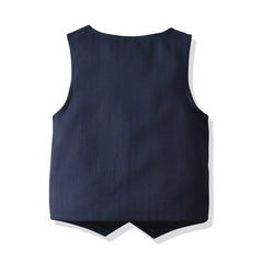 Full Sleeves Gentelman Style Blue  Shirt With Button Front Vest, Pant & Bow Tie From 1-6 Years