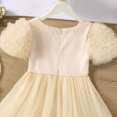 Peach Short Baloon Sleeves Smocked Ruched Fit & Flare Dress From 3-7 years