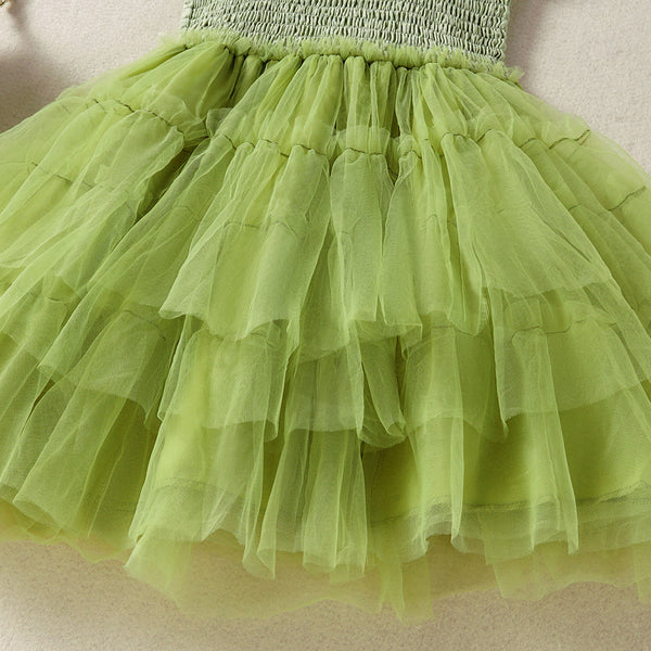 Off Shoulder Shirred Contrast Mesh Layered Tulle Midi Dress From 1- 6 Years