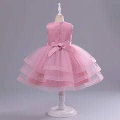 Pink Sleeveless 3D Floral Applique Layered Flared Frock Dress From 3 - 8 Years