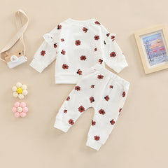 Ruffle Full Sleeves Round Neck Floral Print Top & Pant Set From 3 Months-4 Years