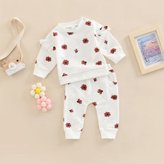 Ruffle Full Sleeves Round Neck Floral Print Top & Pant Set From 3 Months-4 Years