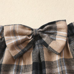 Full Sleeves Contrast Collar Tee With Plaid Bow Attached Skirt From 6 Months - 2.5 Years