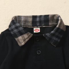 Full Sleeves Contrast Collar Tee With Plaid Bow Attached Skirt From 6 Months - 2.5 Years