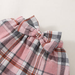 Full Sleeves Contrast Collar Tee With Plaid Bow Attached Skirt From 6 Months - 2.5 Years