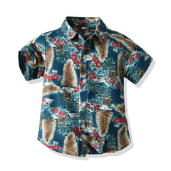 Short Sleeves Hawaiian Style Shirt With Vest Tee & Short 3 Piece Set From 9 Months - 6 Years