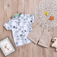 Half Sleeves Palm Leaves Printed Shirt With Biege Shorts From 1-6 Years