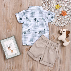 Half Sleeves Palm Leaves Printed Shirt With Biege Shorts From 1-6 Years